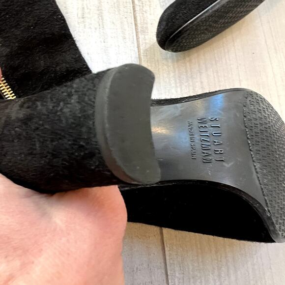Stuart Weitzman Black Suede Leather OTK Over The Knee High Boot Gold Zipper 7.5 - Picture 4 of 14